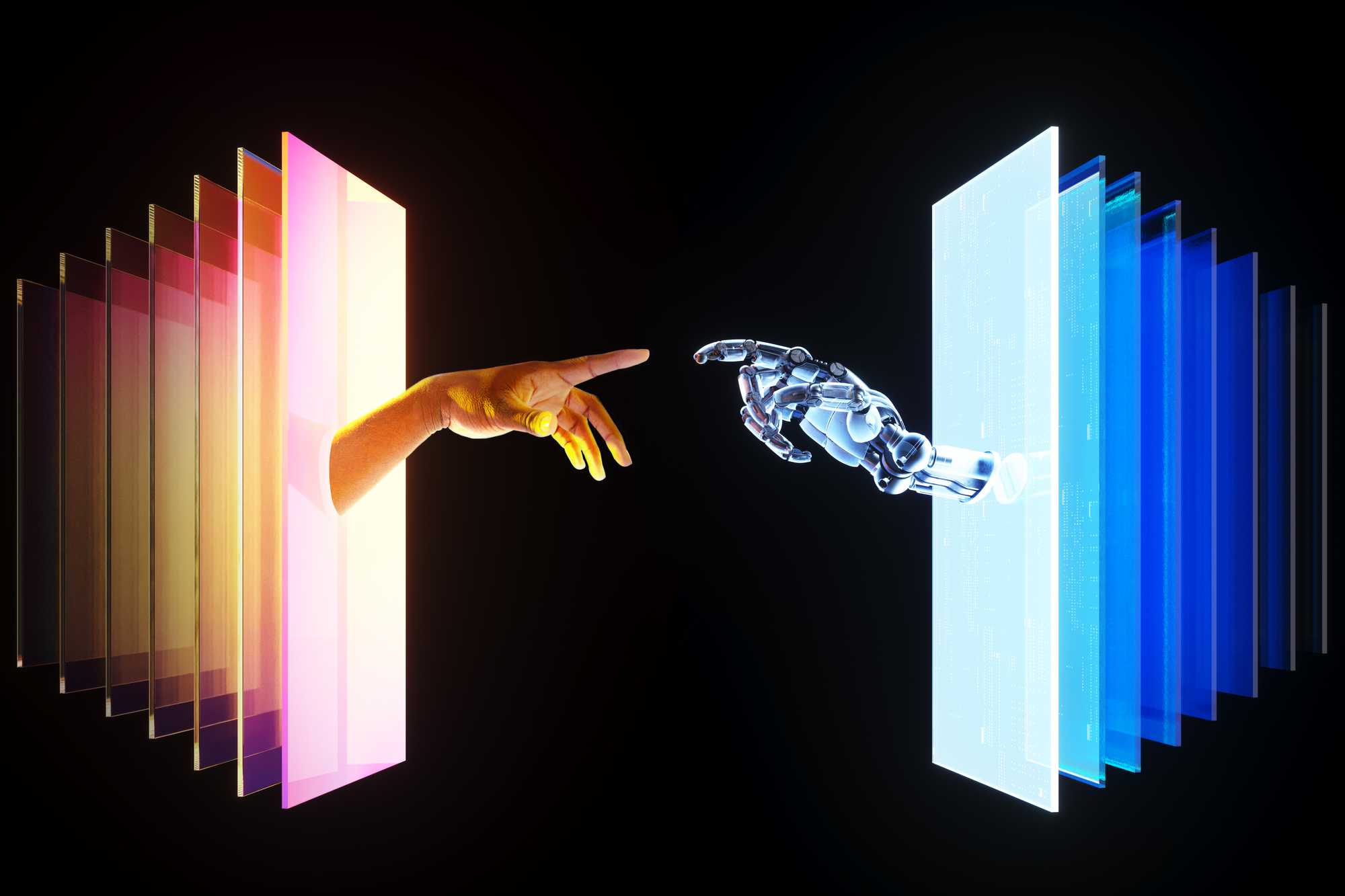 Human and robot hands meet